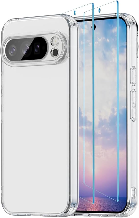 Case for Google Pixel 10 Pro XL 2025, with 2pack of Screen Protector Non-Yellowing Shockproof Bumper Protective Phone Case, Anti-Scratch Hard Acrylic Back (Clear)